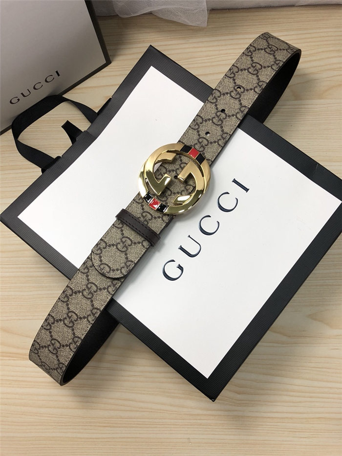 Gucci GG Supreme belt with G buckle 38mm Beige/Ebony High