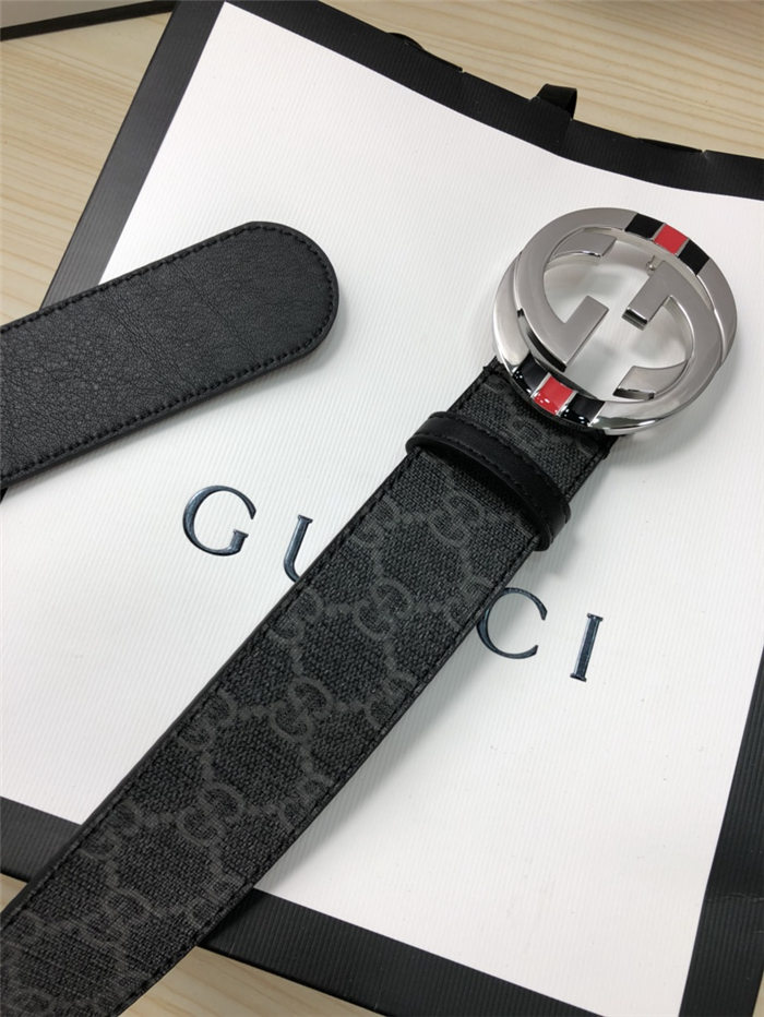 Gucci GG Supreme belt with G buckle 38mm Black/Grey High