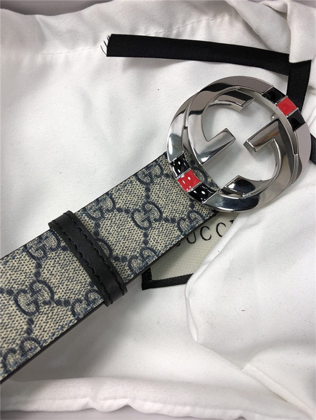 Gucci GG Supreme belt with G buckle 38mm Beige/Blue High