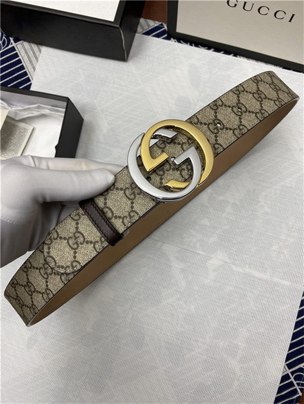 Gucci GG Supreme belt with G buckle 38mm Beige/Ebony High