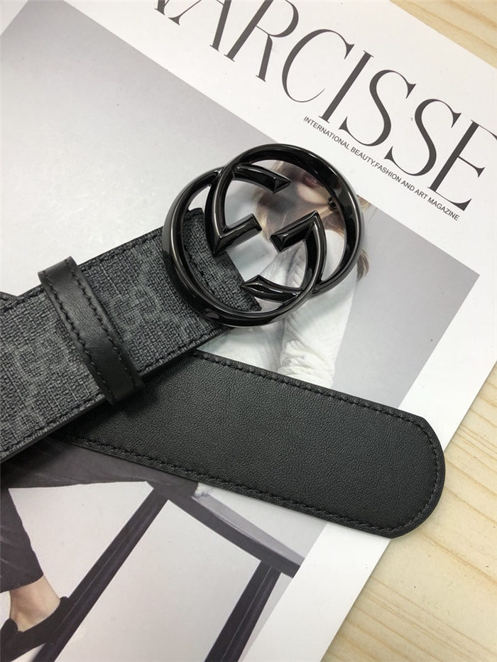 Gucci GG Supreme belt with G buckle 38mm Black/Grey High