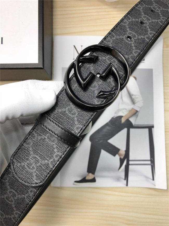 Gucci GG Supreme belt with G buckle 38mm Black/Grey High