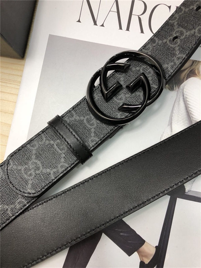 Gucci GG Supreme belt with G buckle 38mm Black/Grey High