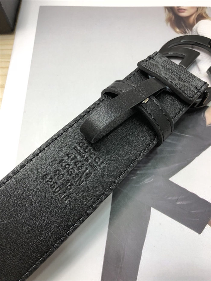 Gucci GG Supreme belt with G buckle 38mm Black/Grey High