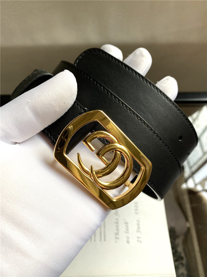 Gucci Thin belt with framed Double G buckle Gold 30mm High