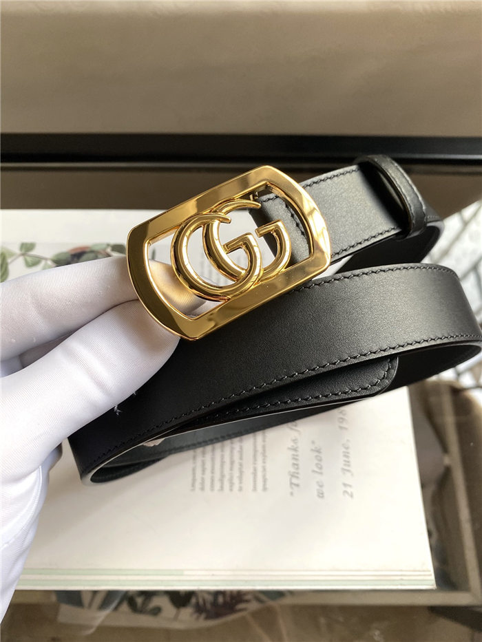 Gucci Thin belt with framed Double G buckle Gold 30mm High