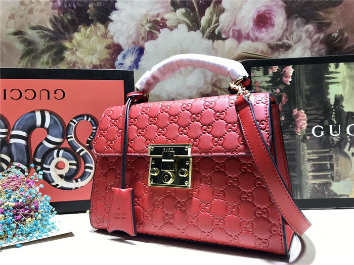 Gucci Padlock GG Supreme top handle bag Red Mid