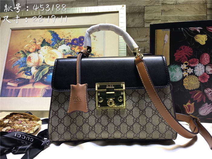 Gucci Padlock GG Supreme top handle bag GG-Black Mid