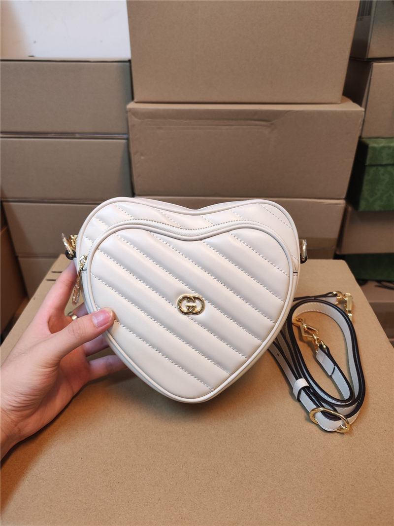 Gucci INTERLOCKING G MINI HEART SHOULDER BAG 751628 White High