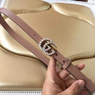 Gucci Leather belt with pearl Double G buckle Blush High