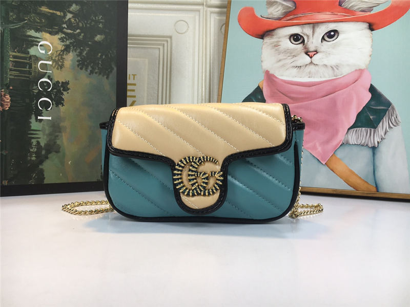 GG Marmont Super Mini Bag 476433 Butter/Blue Mid