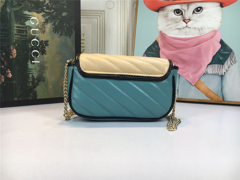 GG Marmont Super Mini Bag 476433 Butter/Blue Mid