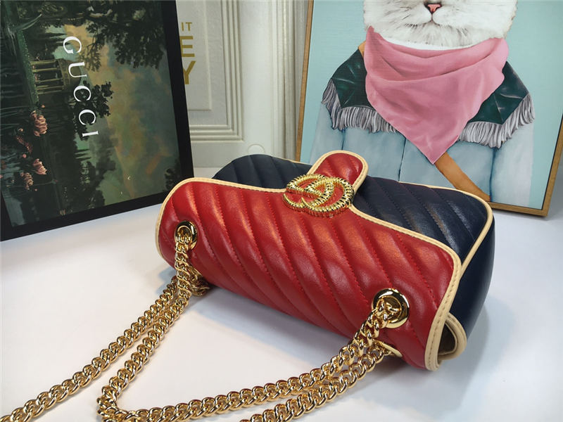 GG Marmont Small Shoulder Bag Blue/Red Mid