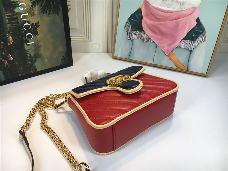 GG Marmont Mini Top Handle Bag Blue/Red Mid