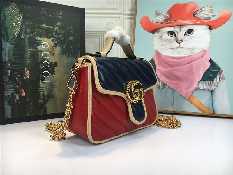 GG Marmont Mini Top Handle Bag Blue/Red Mid