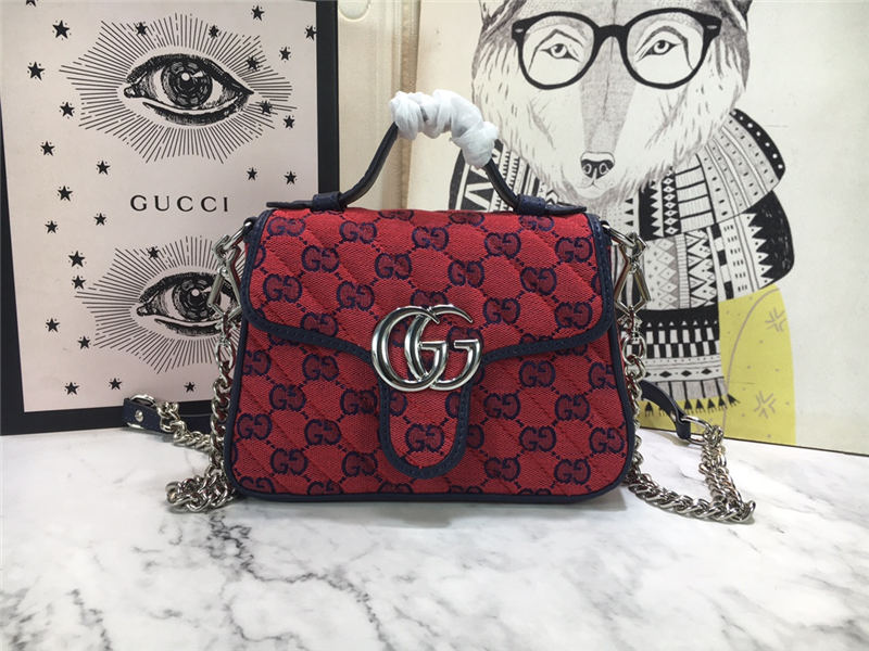 GG Marmont Multicolor Mini Top Handle Bag Red Mid