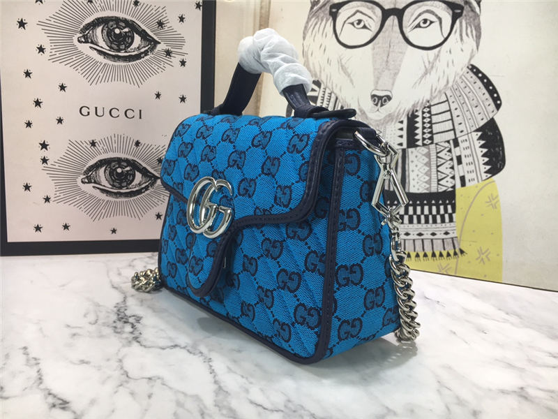 GG Marmont Multicolor Mini Top Handle Bag Blue Mid