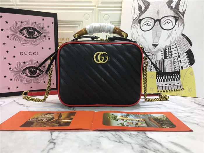 GG Marmont Small Shoulder Bag with Bamboo Black Mid