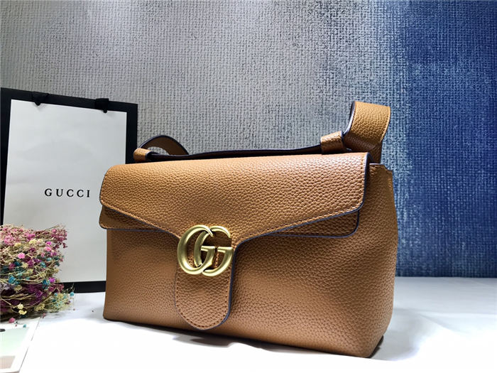 GG Marmont Medium Shoulder Bag Calfskin Caramel Mid