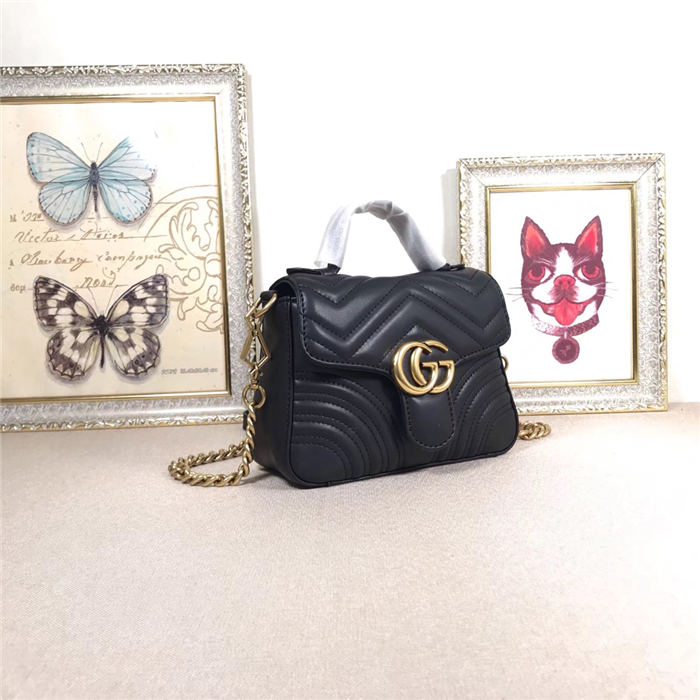 GG Marmont Mini Top Handle Bag Black Mid