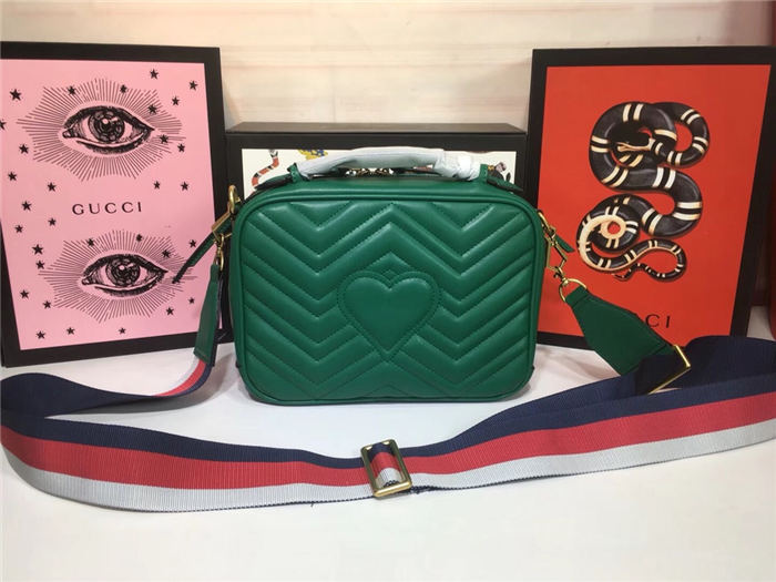 GG Marmont Small Shoulder Bag With Sylvie Strap 498100 Green Mid