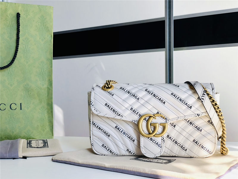 Gucci The Hacker Project small GG Marmont bag Balenciaga print White leather High