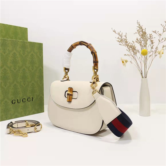 Gucci Bamboo 1947 small top handle bag White Leather 675797 High