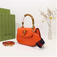 Gucci Bamboo 1947 small top handle bag Orange-Red Leather 675797 High