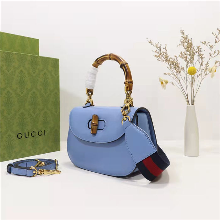 Gucci Bamboo 1947 small top handle bag Blue Leather 675797 High