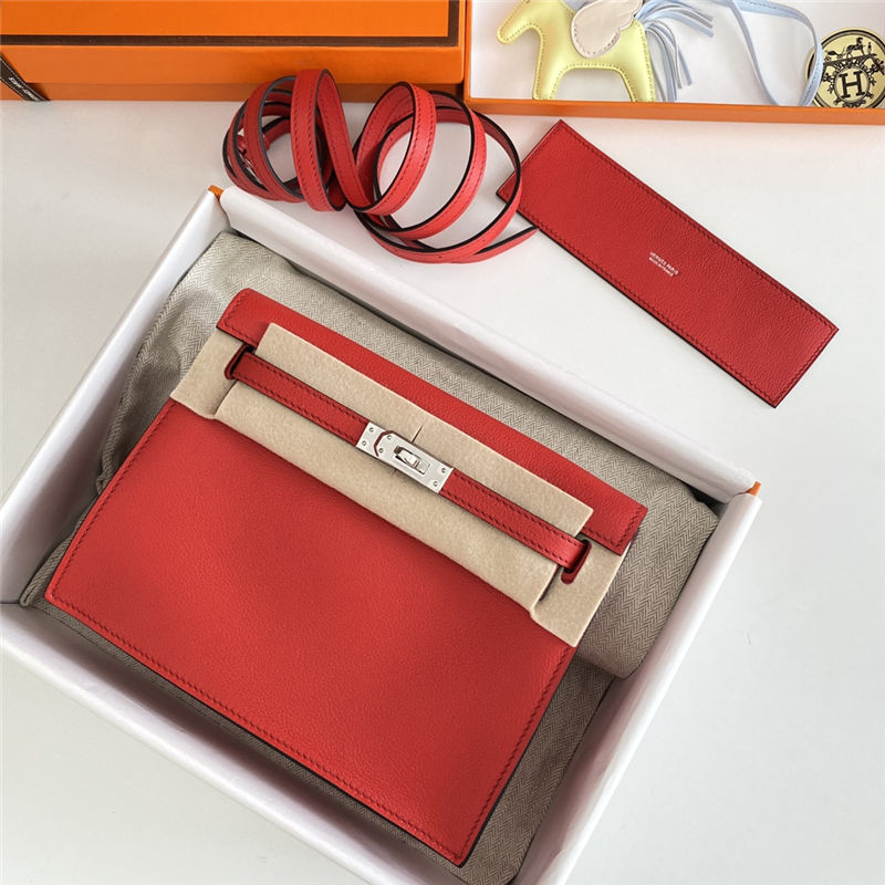 Hermes Kelly Danse 22cm Evercolor WAX Red Silver Metal High