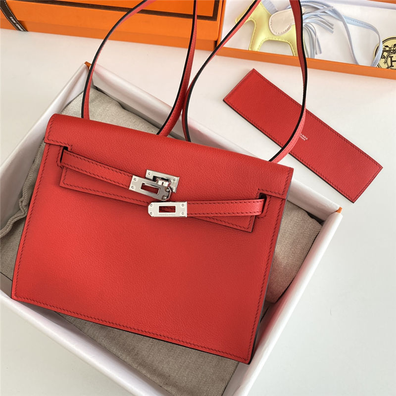 Hermes Kelly Danse 22cm Evercolor WAX Red Silver Metal High