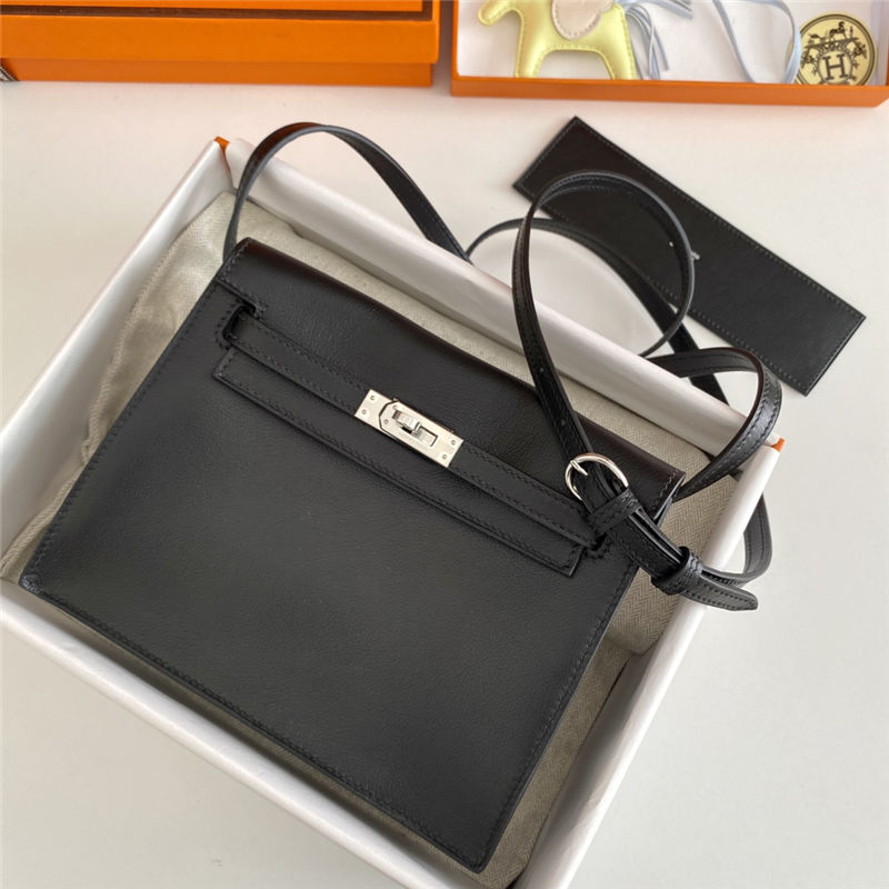 Hermes Kelly Danse 22cm Evercolor WAX Black Silver Metal High