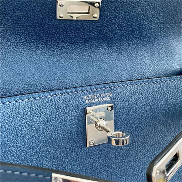 Hermes Kelly Danse 22cm Evercolor WAX Deep Bleu Silver Metal High