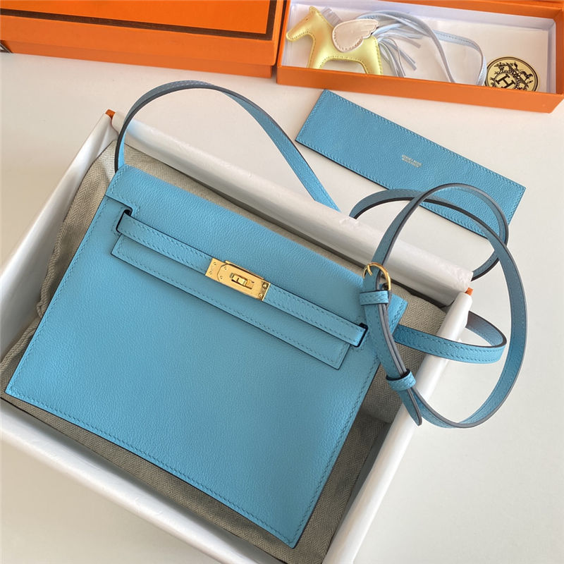 Hermes Kelly Danse 22cm Evercolor WAX Blue du Nord Gold Metal High