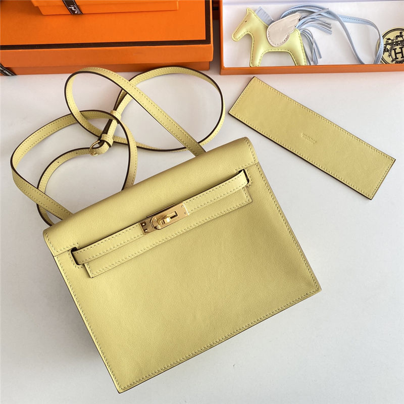 Hermes Kelly Danse 22cm Swift Leather WAX Jaune Poussin Gold Metal High