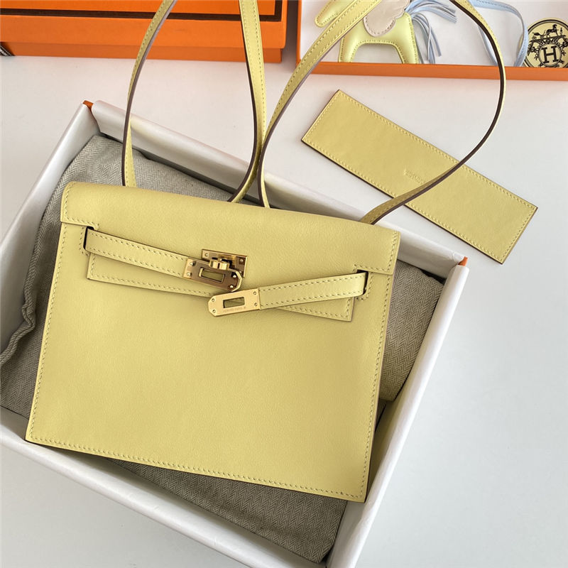 Hermes Kelly Danse 22cm Swift Leather WAX Jaune Poussin Gold Metal High