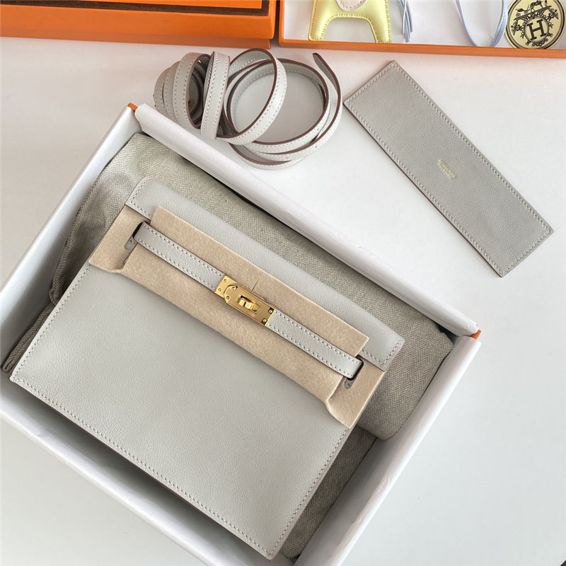 Hermes Kelly Danse 22cm Evercolor WAX Pearl Gray Gold Metal High