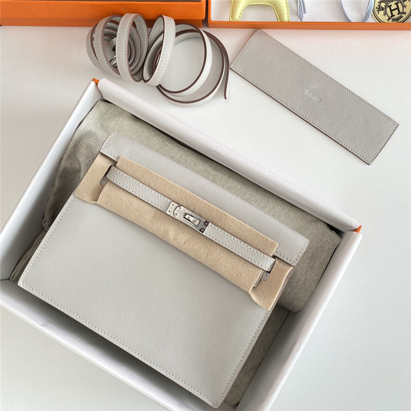 Hermes Kelly Danse 22cm Evercolor WAX Pearl Gray Silver Metal High