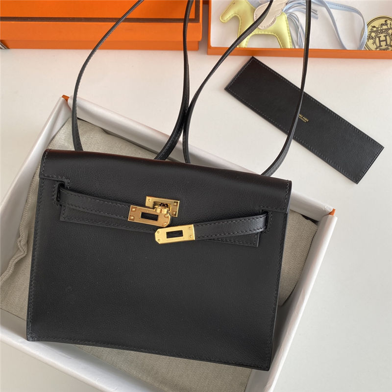 Hermes Kelly Danse 22cm Evercolor WAX Black Gold Metal High