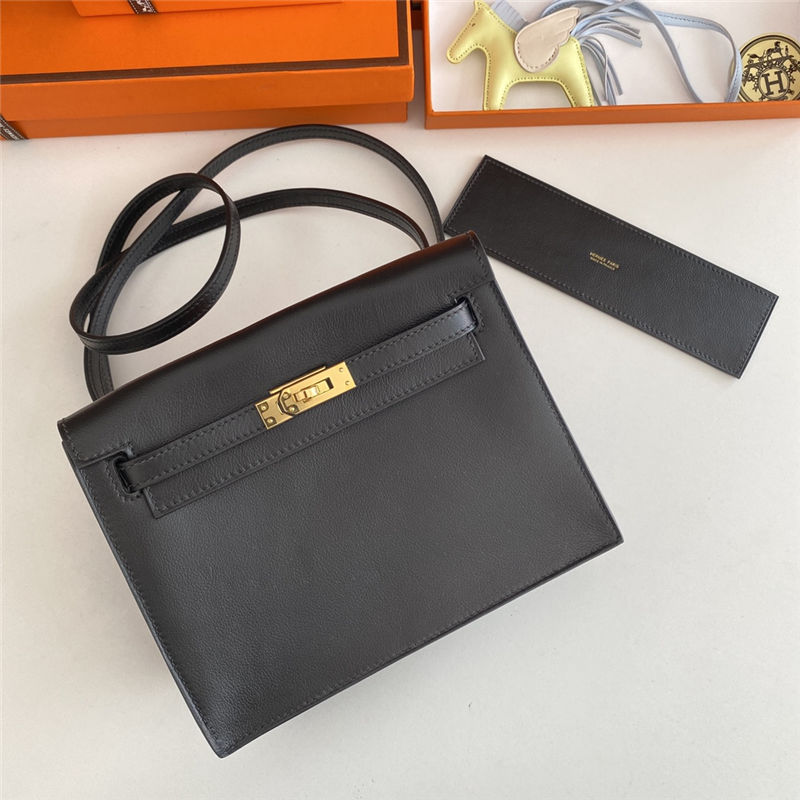 Hermes Kelly Danse 22cm Evercolor WAX Black Gold Metal High