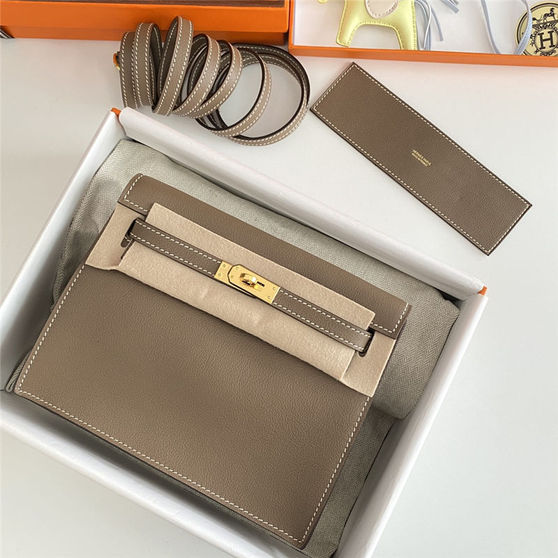 Hermes Kelly Danse 22cm Evercolor WAX Etoupe Gold Metal High