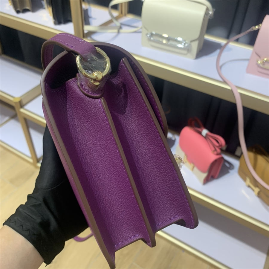 Hermes Roulis 19 bag Evercolor WAX Gold Metal Purple High