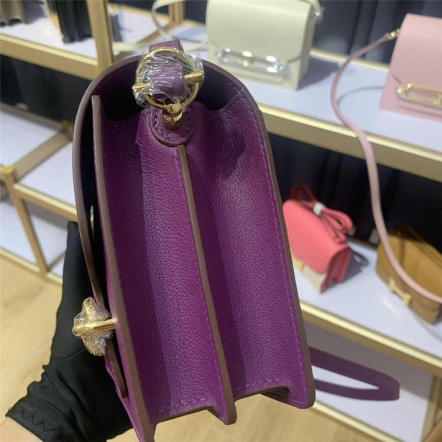 Hermes Roulis 19 bag Evercolor WAX Gold Metal Purple High