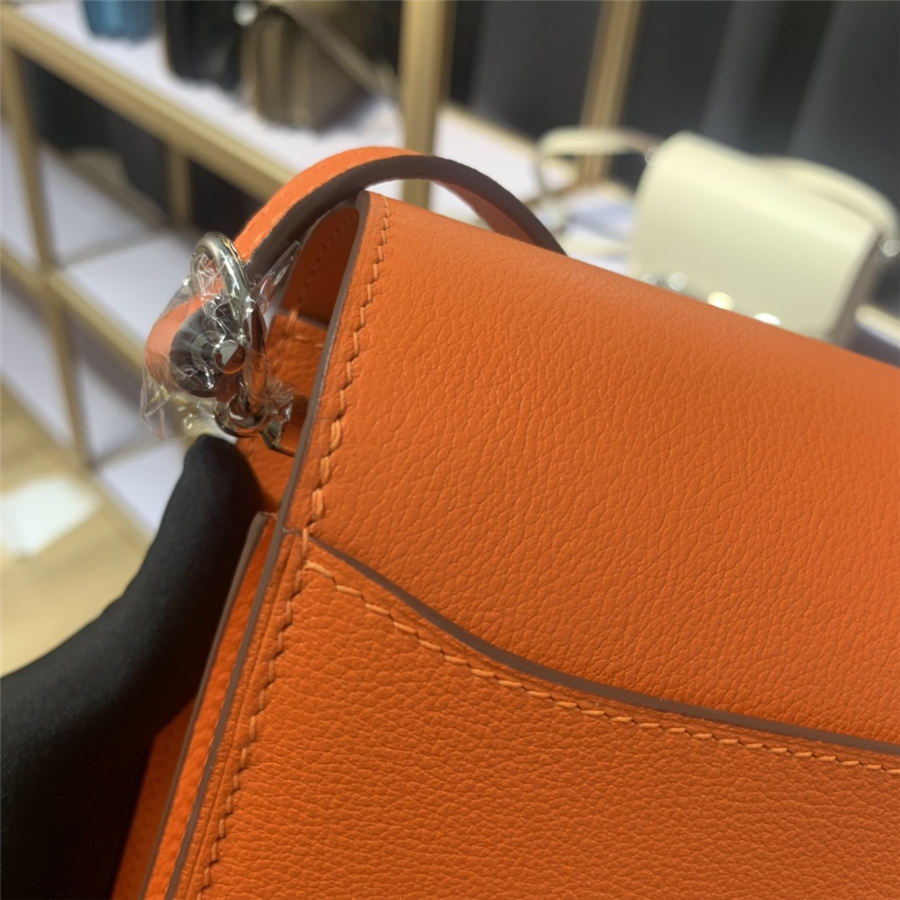 Hermes Roulis 19 bag Evercolor WAX Silver Metal Orange High