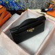 Hermes Kelly Pochette Bag Epsom Leather Silver/Gold Metal WAX Black High