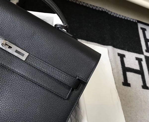 Hermes Kelly Depeche 38 Briefcase In Black Calfskin High