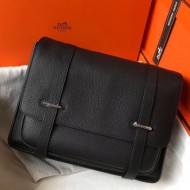 Hermes Steve 35 Messenger Bag In Black Clemence Calfskin High