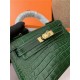 Hermes Kelly Mini II Bag Embossed Crocodile Leather WAX Silver/Gold Metal High