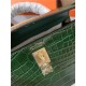 Hermes Kelly Mini II Bag Embossed Crocodile Leather WAX Silver/Gold Metal High