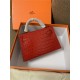 Hermes Kelly Mini II Bag Embossed Crocodile Leather WAX Silver/Gold Metal High